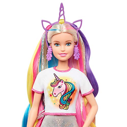 Barbie-Puppe, Einhorn-Barbie-Puppe mit Meerjungfrauenhaar und Einhorn-Haarkrönchen, Barbie-Accessoires, Barbie-Puppe inklusive, Geschenke für Kinder ab 3 Jahren,GHN04 – Bild 6
