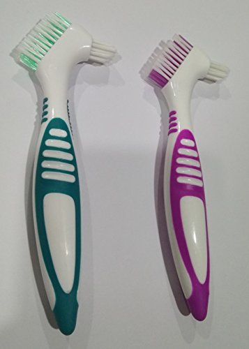 Gus Craft 2-Pack Denture Cleaning Brush Set- Premium Hygiene Denture Cleaner Set For Denture Care- Top Denture Cleanser Tool w/Multi-Layered Bristles & Ergonomic Rubber Handle (Green and Purple) - Thumbnail 3