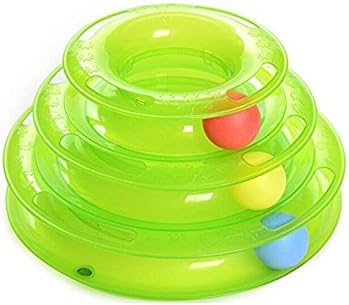 Interactive Cat Toys Three Levers Tower of Tracks Pet Ball Toys Crazy Amusement Plate for One or More Cats (Green)