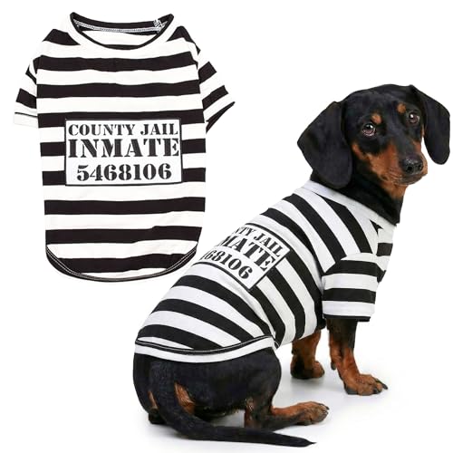 Parisian Pet - Funny Dog Cat Pet Costumes, Shirt Outfits for Halloween - Police, Prisoner, Ketchup, Mustard, Doctor, Firefighter, Sailor, Pirate (Furry Inmate - Prisoner, XL)