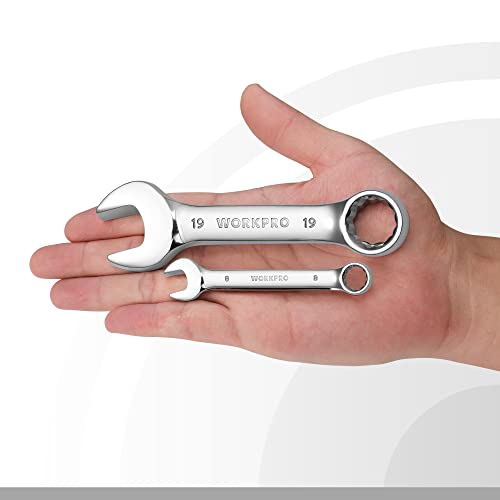 WORKPRO 12-piece Stubby Combination Wrench Set, Metric 8-19mm, CR-V Steel Wrenches, Combination Ended Spanner Kit with Storage Case