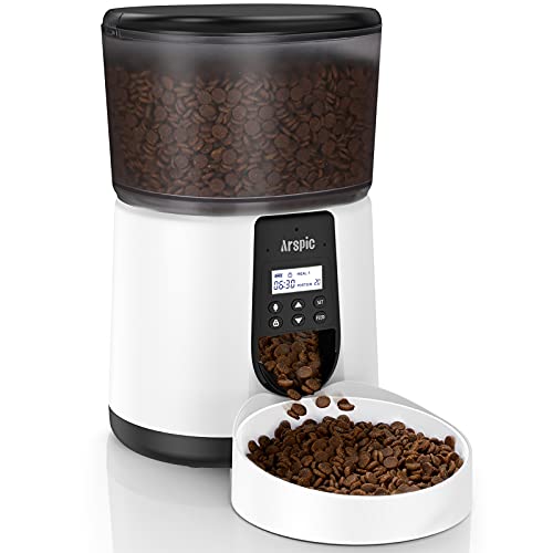 Automatic Cat Feeder, Arspic 4L Auto Pet Cat Food Dispenser with Programmable Timer feeder and Portion Control Automatic Dry Food Feeder for Small & Medium Cats Dog with Desiccant Bag & Voice Recorder