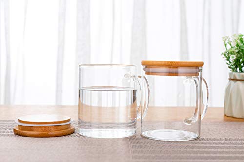 Xena 2 Pack Glass Tea Coffee Mug Airtight All Natural Bamboo Lid Set, 3.5 x 4 Inch Camping Cup BPA Free Outdoor Indoor Kitchenware Cookware BBQ Accessories Parties