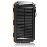 LANIAKEA 10000mah Waterproof Solar Panel Charger with LED Flashlight Portable Phone Charger Backup Power Pack, Dual USB Port External Battery Charger for Smart phones and Other USB Devices, Orange