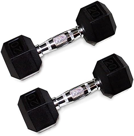 Harvil Rubber Encased Hex Dumbbell by, 20 Pounds with Non-Slip Chrome Steel Handles. Sold in Pairs.