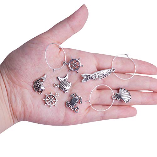 Jdesun 100 Pieces Wine Glass Charm Rings Earring Hoops and 100 Pieces Assorted Charms Pendants for DIY Your Unique Wine Glass Marker