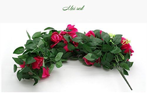 Ao blare 2 bunch 39 Inch Artificial Flowers Silk Flower Artificial Rose Garland Green Leaf Vine Home Wall Party Decor Wedding Garden (Rose Red)