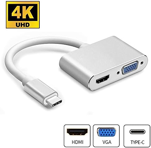 USB C to HDMI VGA Adapter, iBoscheng USB C 3.1 Type C to VGA HDMI UHD Converter Plug and Play Adapter with Aluminium Case for 2017/2016 Macbook Chromebook Pixel