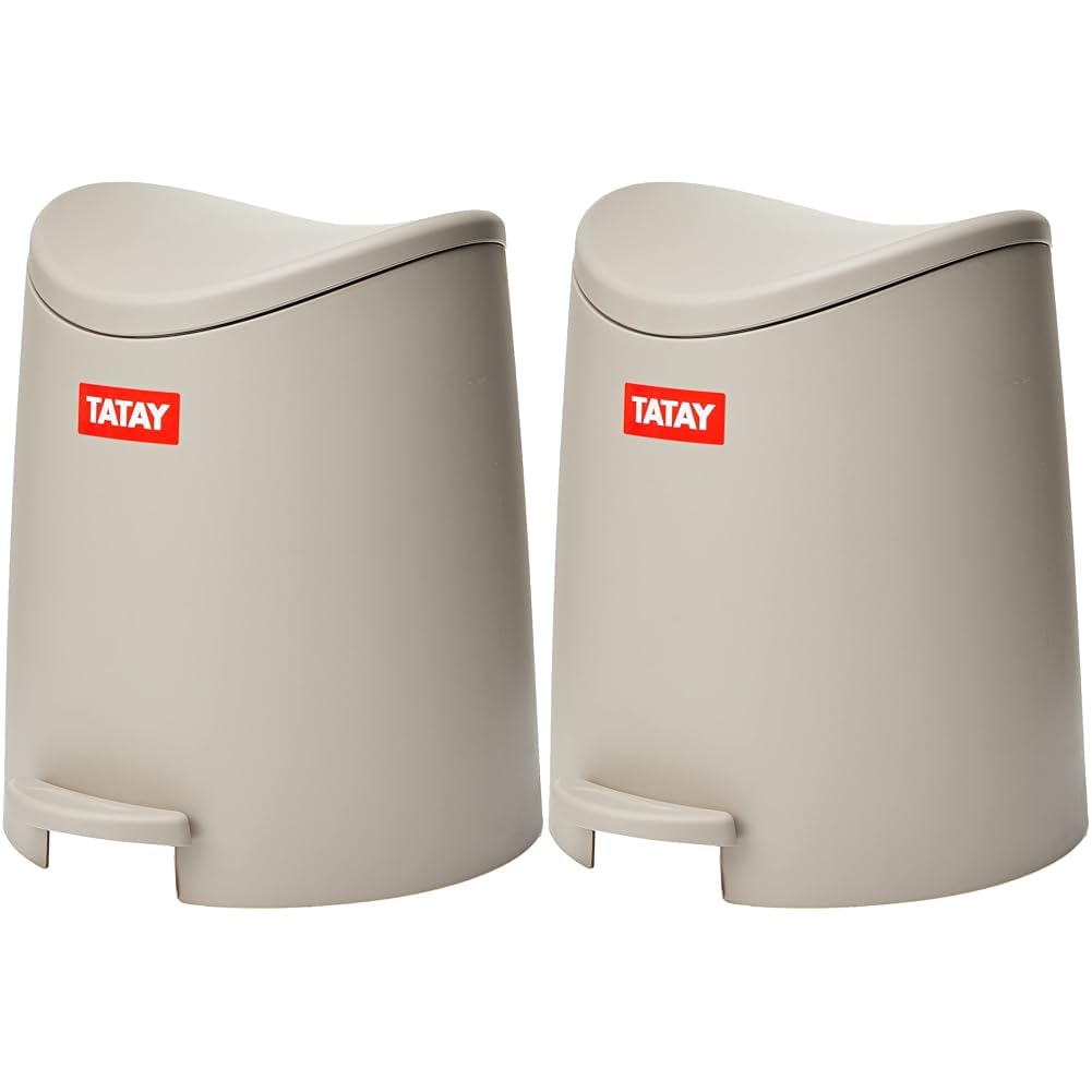 TATAY Standard Bathroom Pedal Bin, 3L, Polypropylene, Taupe (Pack of 2) — image 1