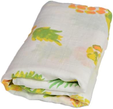 HGHG Muslin Swaddle Blankets Large Silky Soft 70% Bamboo Fiber 30% Cotton,47x47 Inches (Pineapple)