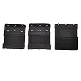 Women Black 3 Rows Hook and Eye Tape Elastic Bra Strap Extenders 3 Pcs