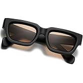 Matte Black Thick Square Frame Sunglasses for Men Women Chunky Brown Tinted Lens 90's Retro Rectangle UV Protection Trendy Hip Hop Y2K Simple Designer Sunglasses Fashion Dark Black Shades