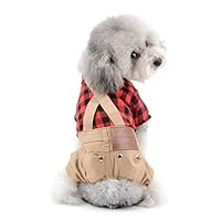 SELMAI Dog Overall Pet Clothes for Small Dog Red Plaid Button Down with Khaki Bib Pants Outfits Soft Breathable Onesies Jumpsuit for Puppy Boys Cat Apparel for Walking Outdoor Spring Autumn Size S
