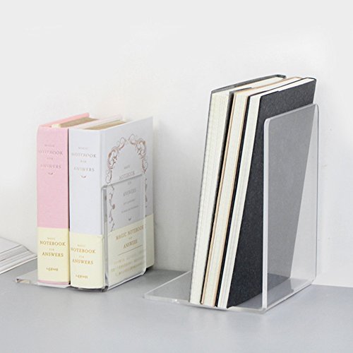 QICI 2 Pack Clear Plastic Bookends Acrylic bookends (Clear Design) - Thumbnail 6
