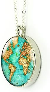 Handmade 1865 World map pendant necklace gift for girlfriend