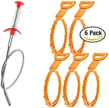Drain Snake, Drain&amp;Clogged Hair Removal Cleaner 20.4 Inch ABS Plastic Sink Pipeline Hook for Bathroom Kitchen Toilet For One Use (5 Plastic + 1 Stainless Steel)