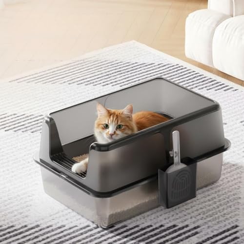 Non-Stick Stainless Steel Litter Box, Side Opening Splash-Proof & Leak-Proof La…