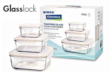 Gimex 6 teiliges GlassLock Frischhaltedosen Set aus Glas mit Deckel