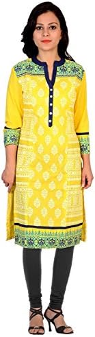 RISHABH Women's Cotton Straight Jaipuri Kurti S Yellow