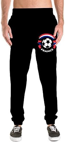French Flag and Football Men's Basic Cotton Sweatpants Jogger Pants Fitted Bottom Elastic Waist