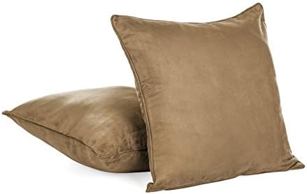 Set of 2 - Solid Color 18" X 18" Square Faux Suede Decorative Throw Pillows - Complete Pillow with Zippered Pillow Cover - Light Brown
