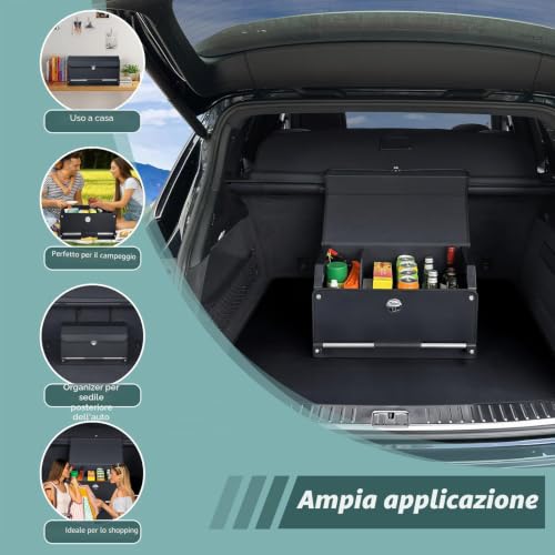 XCF Car Trunk Organizer, Push-Pull Handle, Folding Leather 2 Compartments Car Trunk Organizer, Suitable for All Types SUV, Minivan (Black)