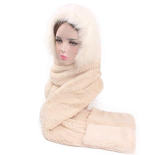 Pausseo Winter Women Hat Scarf Glove One-Piece Kit Outdoor Sports Casual Lady Girls Female Thicken Knitted Faux Fur Lovely Panda Shape Beanie Play Snow Warm Cashmere Soft Plush Pocket Set