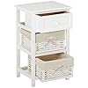 JAXPETY White Night Stand 3 Tiers 1 Drawer Bedside End Table Organizer Wood W/2 Baskets (White)