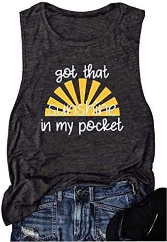 Got That Sunshine in My Pocket Tank Tops Women's Letter Printed Sleeveless T Shirt Casual Beach Vest Tees