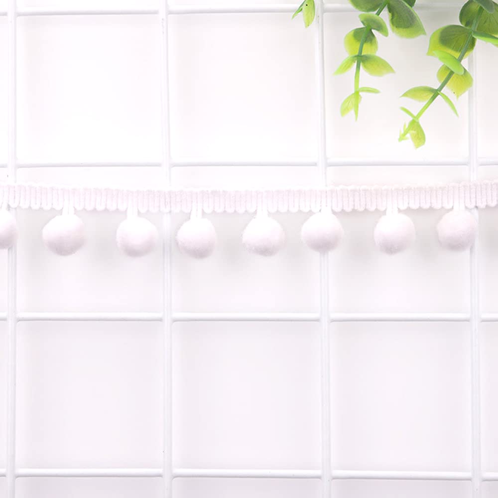 10 Yards 12 mm Pompoms Trim for Crafts Decorative Ribbon with Pom Poms Balls Pom Poms Fringe Trim Decorative Border Sewing Accessories for DIY Crafts Apparel Clothing Costumes Sewing Decoration White