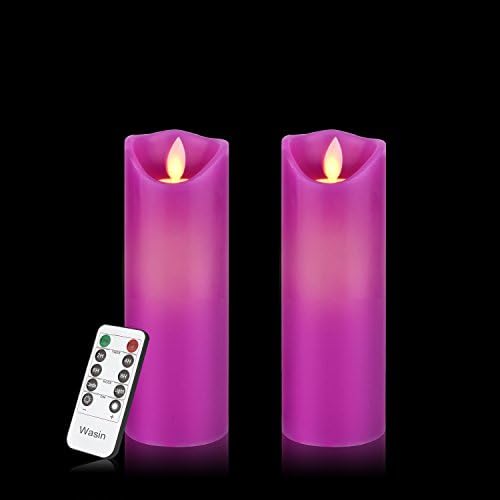 Flameless Candles Flickering Candles Decorative Battery Flameless Candle Classic Real Wax Pillar With Dancing LED Flame &amp; 10-key Remote Control 2/4/6/ 8 Hours Timers (Purple)