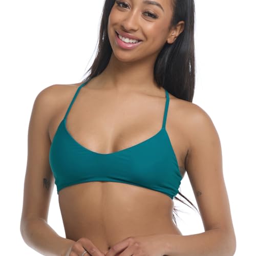 Body Glove Smoothies Alani Solid Strappy Back Halter Bikini Top Swimsuit Parte Superior, Kingfisher, L Mujeres