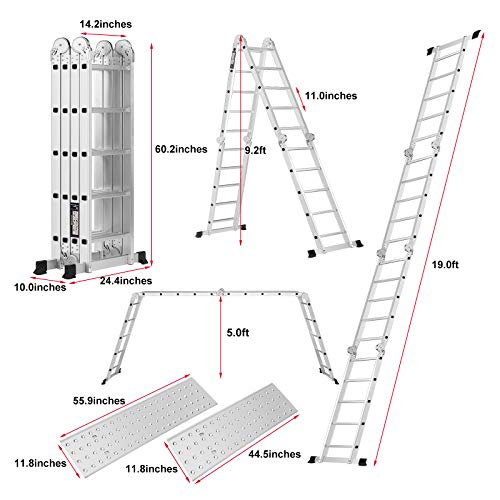 19.5FT Scaffold Ladders Heavy Duty Aluminum Folding Step Ladder