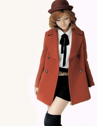 Piggy2gether - Women's Double Breasted Solid Coat (Red, Size S)