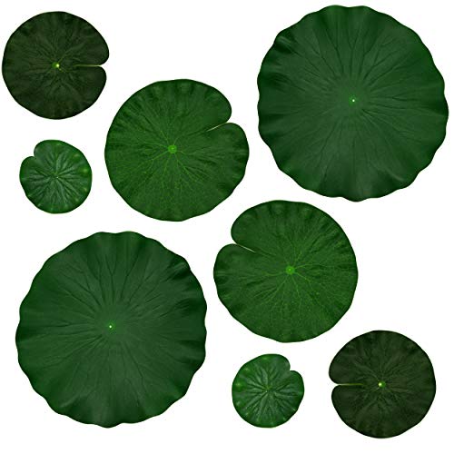IFAMIO Artificial Floating Foam Lotus Leaves Decor for Pond Aquarium and Stage Realistic Lotus Foliage Green Plant for Fish Pool Decoration Pack of 8, 4 Sizes (10, 15, 20, 28cm)