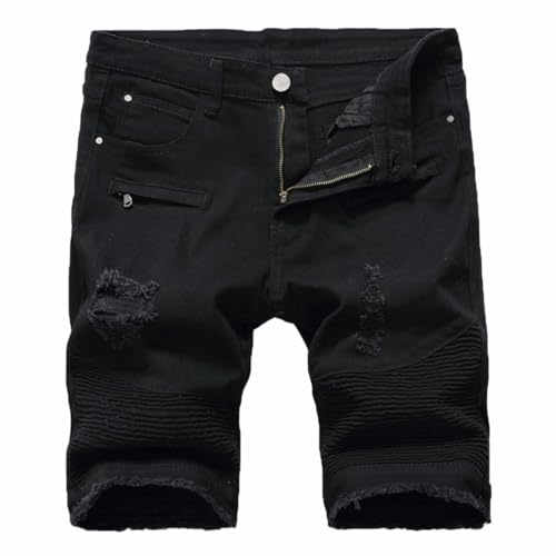Baylvn Men's Casual Ripped Printed Denim Shorts Slim Fit Summer Beach Jeans Shorts
