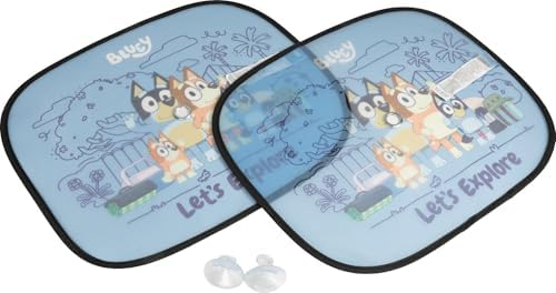 Par de Cortinas Tataway Bluey para Laterales de Coche, 44 x 35 cm, Parasol para Ventana, protección Solar y térmica, diseño Colorido para niños
