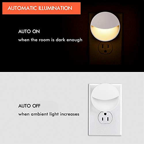 Plug-in LED Night Light Lamp with Auto Dusk to Dawn Sensor, Light Control 0.2W Warm White for Bedroom, Bathroom, Kitchen, Hallway, Stairs, Energy Efficient, Compact 4-Pack Yellow