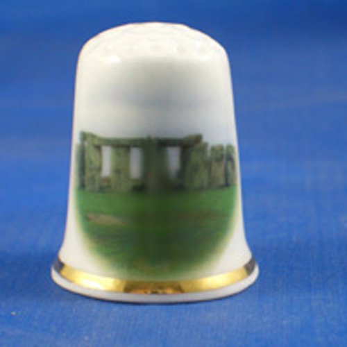 Porcelain China Collectable Thimble - Stonehenge England with Free Gift Box