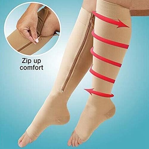 KJweitian Rational Zipper Medical Compression Socks with Open Support Zipper Stocking for Varicose in fine Style(None Skin S/M)