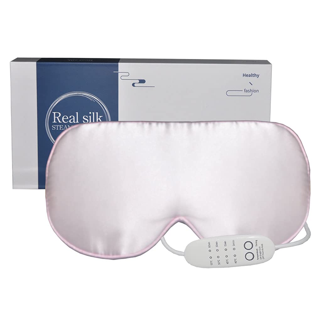 Heated Eye Mask for Dry Eyes, PJYU Silk Eye Mask Warm Compress for Eyes Pressure Relieve, Hot Eye Compress Great for Puffy Eyes, Styes and Blepharitis Treatmen (Pink)