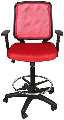 UTRAHOME Office Drafting Chair Footrest Swivel - Adjustable Height with Ergonomic High Back Mesh Breathable Wide Seat for Office and Home 26”- 35” (RED ARM Chair)