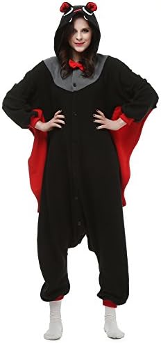 Cozy Wear Adult Animal Kigurumi Pajamas, Unisex Onesie Cosplay Costume For Christmas (M/L, Black Bat)