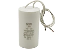 RESILORA 50UF MFD CBB60 Motor Run Capacitor 250VAC Volts Round Cylinder 2 Wires, Metallized Polypropylene Film Capacitor for Motor Run, Air Conditioners, Washing Machines and Water Pumps