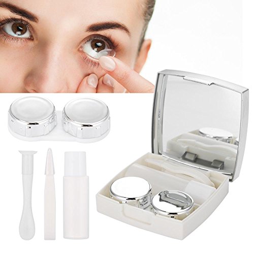 Contact Lens Box, Mini Simple Contact Lens Holder Eye Care Lenses Container Case Portable Mirror Tweezer Travel Kit Box (White) - Thumbnail 2