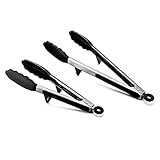 SimplexSilicone 2 Pack Premium Non-Stick Silicone Tongs with Elevated Stand - Stainless Steel with Silicone Heat Resistant Barbecue (BBQ) Tongs - Meat - Salad - 12
