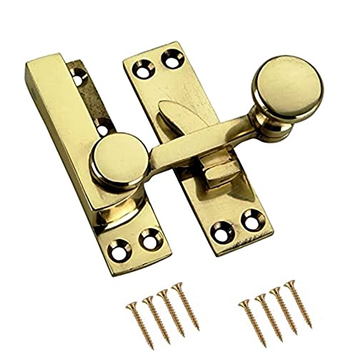TERF® Traditional Vintage Polished Brass Sash Window Lock Fastener Arm Type With Fixing Screws For Wood Aluminium UPVC Vinyl Frames - Pack of 1