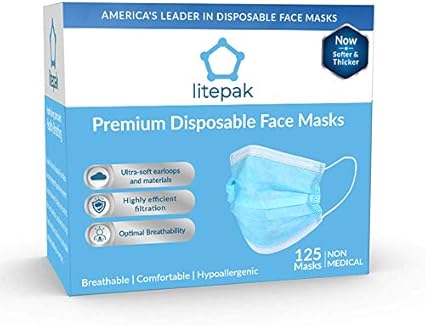 Download Amazon Com 125pcs Litepak Disposable Face Mask Premium Thickness Comfort Earloops Health Personal Care PSD Mockup Templates