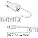 iPhone Car Charger, BitTrendx 3.4A Adaptive Smart Apple Lightning Car Charger with Tangle-Free Coiled Cable for iPhone 7 7 Plus 6S 6S Plus SE 6 6 Plus 5 5S 5c iPad Plus Extra USB Port (White)