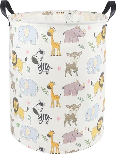 HKEC Baby Laundry Basket,Waterproof Baby Clothes Hamper with Handles,Nursery Hamper,Kids Toys Storage Bin for Bedroom,Room Decor,Gift Baskets(Cute Animals)